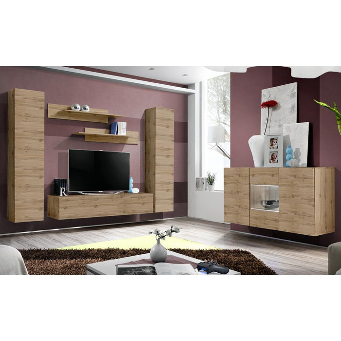 Fly SBII Wall Mounted Floating Modern Entertainment Center - Oak SBII-A1