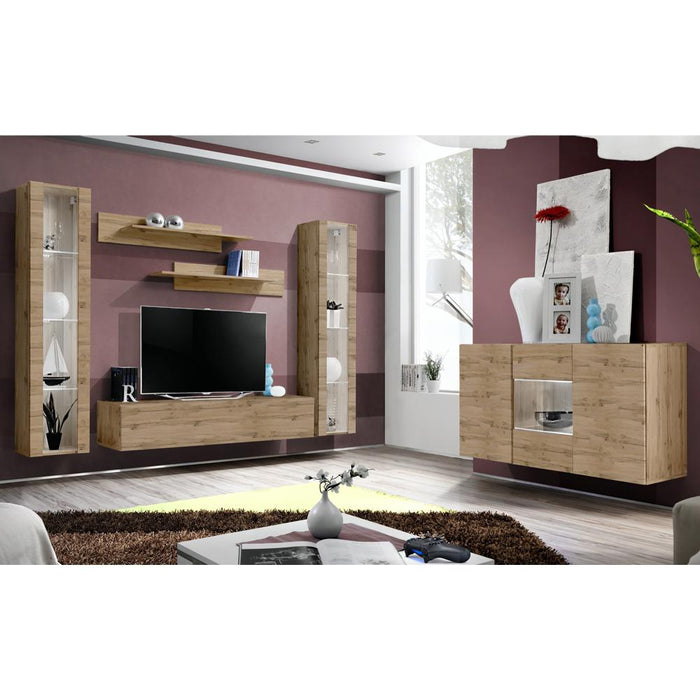 Fly SBII Wall Mounted Floating Modern Entertainment Center - Oak SBII-A2