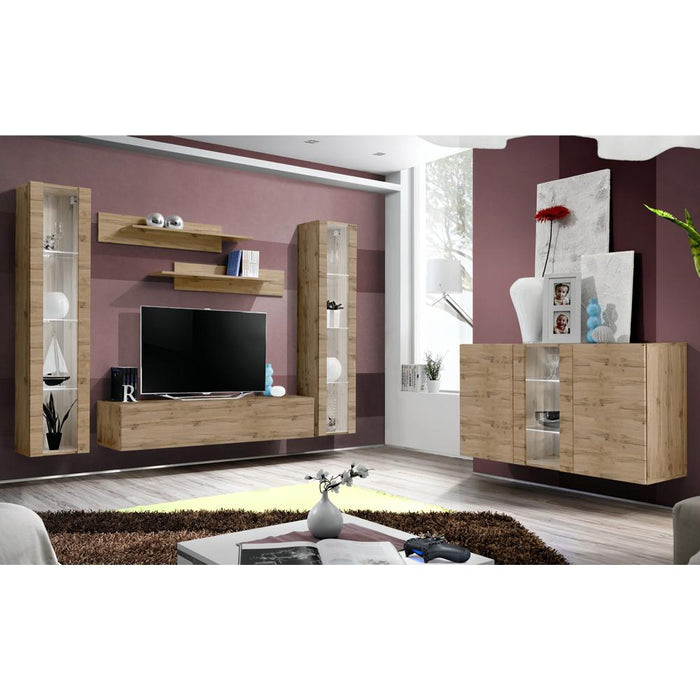 Fly SBI Wall Mounted Floating Modern Entertainment Center - Oak SBI-A2