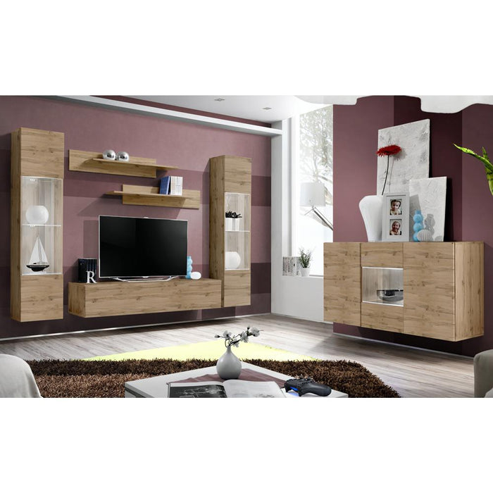 Fly SBII Wall Mounted Floating Modern Entertainment Center - Oak SBII-A3