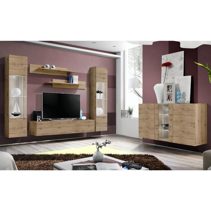 Fly SBI Wall Mounted Floating Modern Entertainment Center - Oak SBI-A3