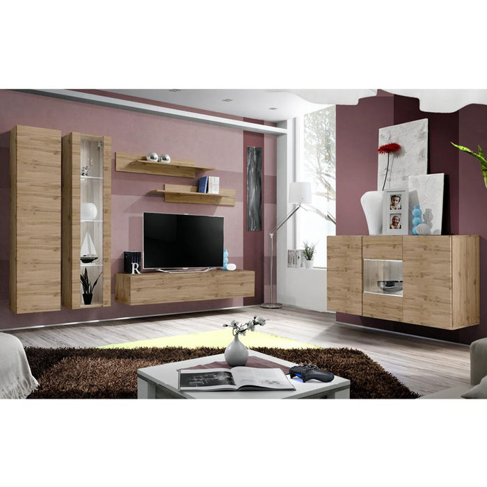 Fly SBII Wall Mounted Floating Modern Entertainment Center - Oak SBII-A4