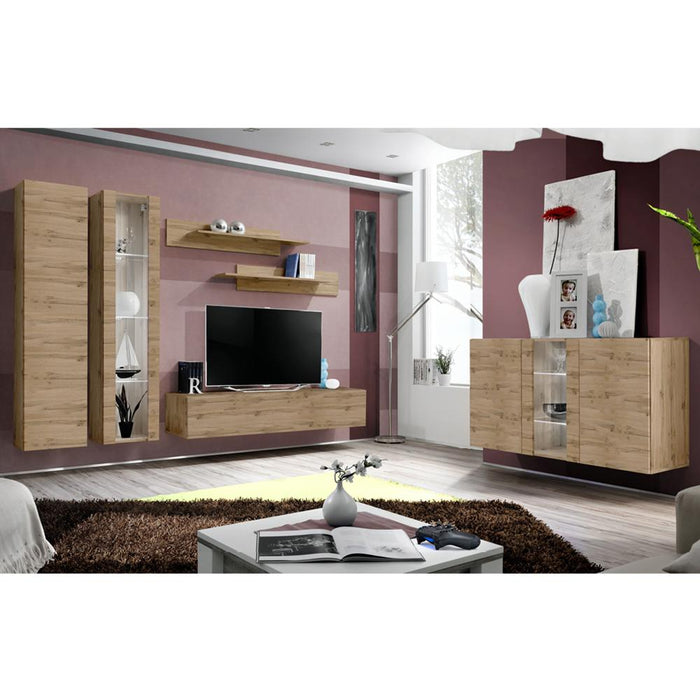 Fly SBI Wall Mounted Floating Modern Entertainment Center - Oak SBI-A4