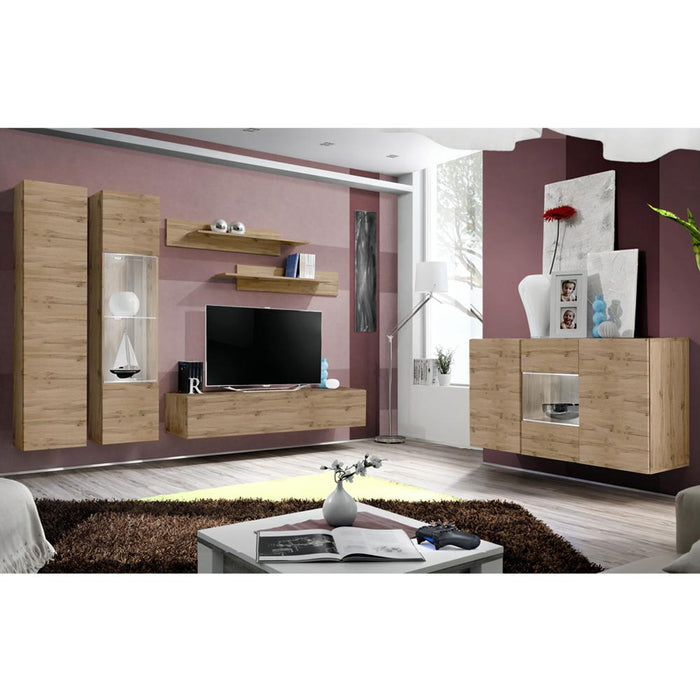 Fly SBII Wall Mounted Floating Modern Entertainment Center - Oak SBII-A5