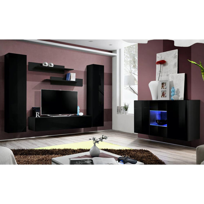 Fly SBII Wall Mounted Floating Modern Entertainment Center - Black SBII-A1