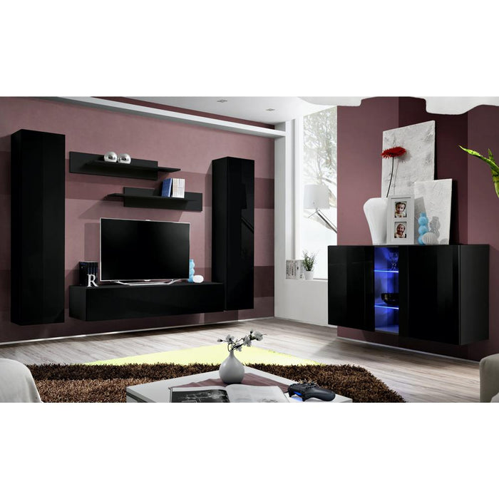 Fly SBI Wall Mounted Floating Modern Entertainment Center - Black SBI-A1