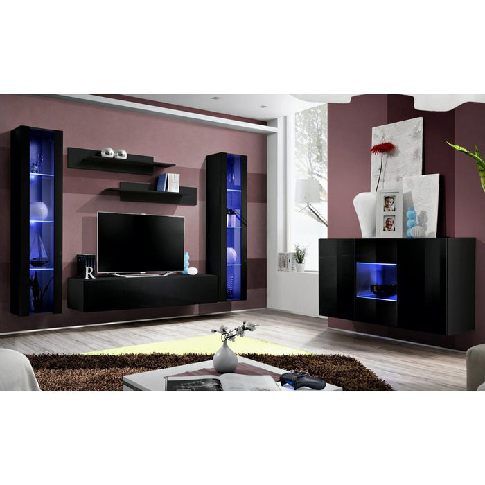 Fly SBII Wall Mounted Floating Modern Entertainment Center - Black SBII-A2