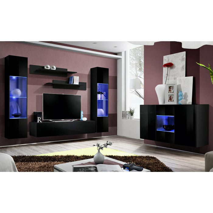 Fly SBII Wall Mounted Floating Modern Entertainment Center - Black SBII-A3