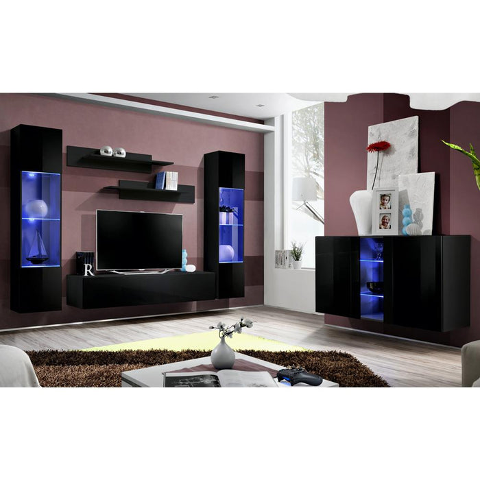 Fly SBI Wall Mounted Floating Modern Entertainment Center - Black SBI-A3