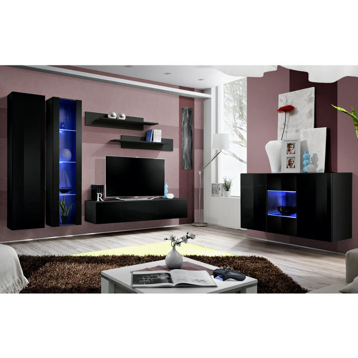 Fly SBII Wall Mounted Floating Modern Entertainment Center - Black SBII-A4