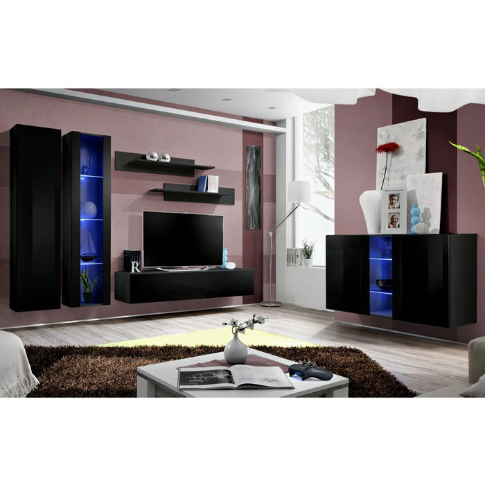Fly SBI Wall Mounted Floating Modern Entertainment Center - Black SBI-A4