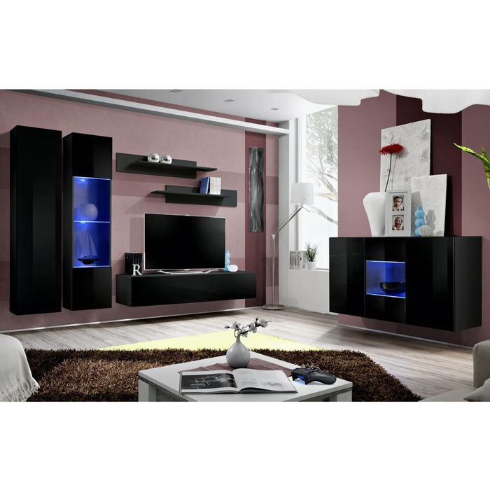Fly SBII Wall Mounted Floating Modern Entertainment Center - Black SBII-A5