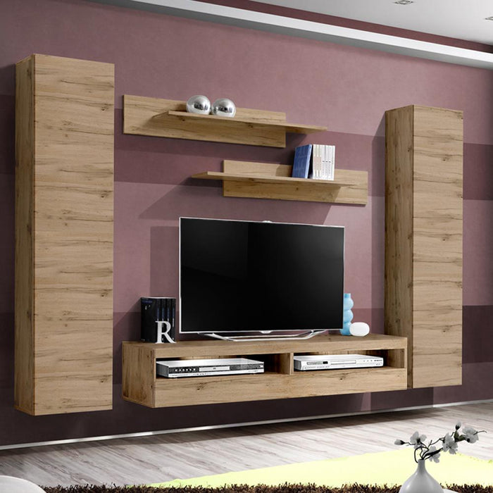 Fly A 35TV Wall Mounted Floating Modern Entertainment Center - Oak AB1