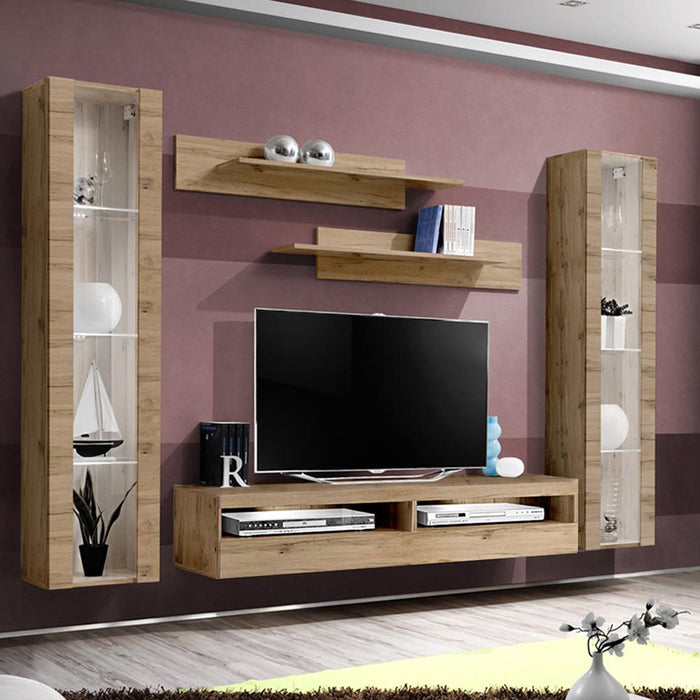 Fly A 35TV Wall Mounted Floating Modern Entertainment Center - Oak AB2