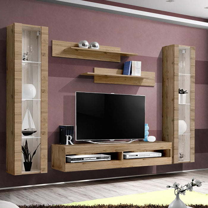 Fly A 34TV Wall Mounted Floating Modern Entertainment Center - Oak AB2