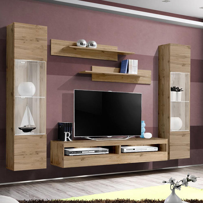 Fly A 35TV Wall Mounted Floating Modern Entertainment Center - Oak AB3
