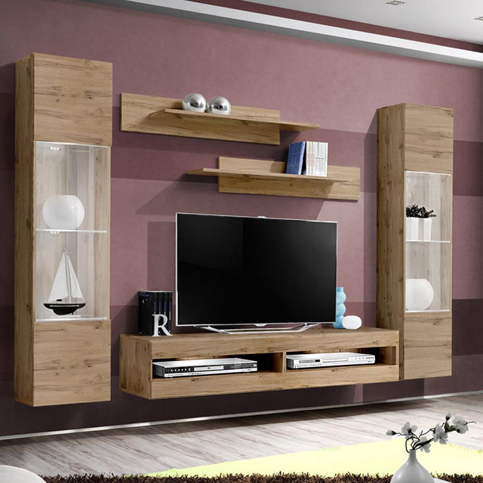 Fly A 34TV Wall Mounted Floating Modern Entertainment Center - Oak AB3