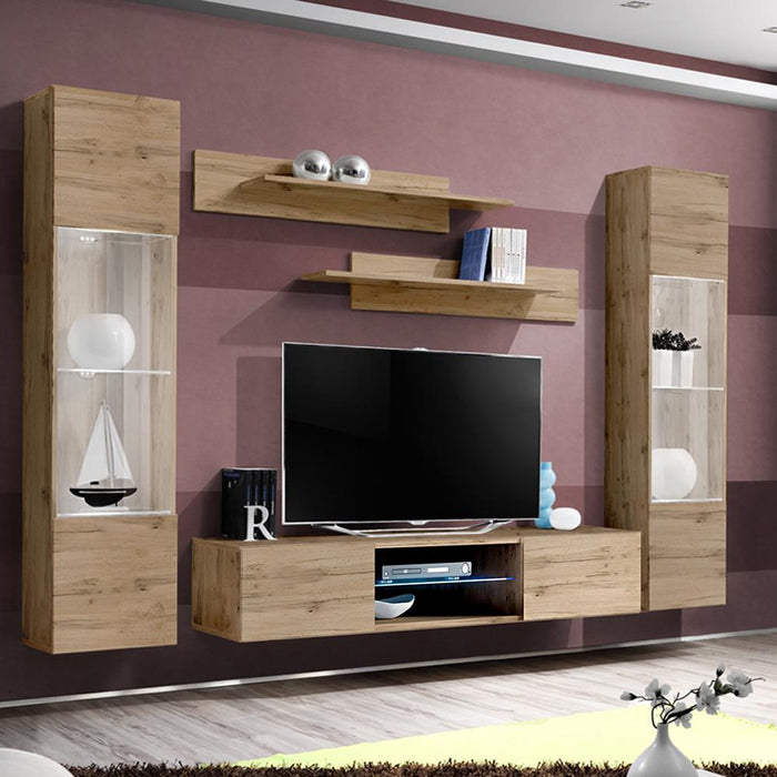 Fly A 33TV Wall Mounted Floating Modern Entertainment Center - Oak AB3
