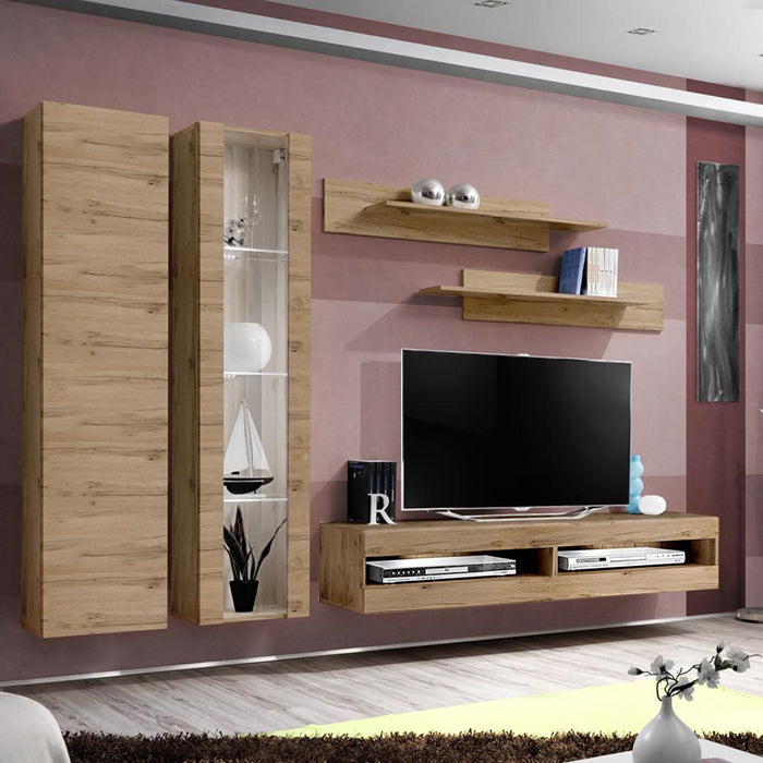Fly A 34TV Wall Mounted Floating Modern Entertainment Center - Oak A4