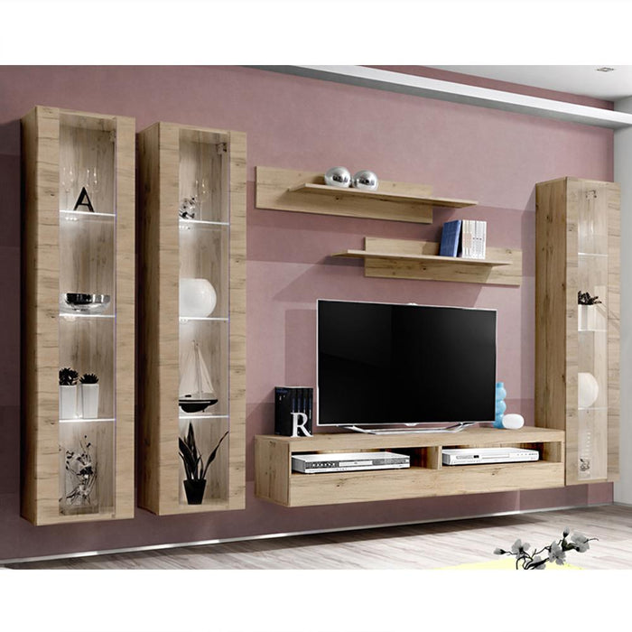 Fly C 35TV Wall Mounted Floating Modern Entertainment Center - Oak CD2