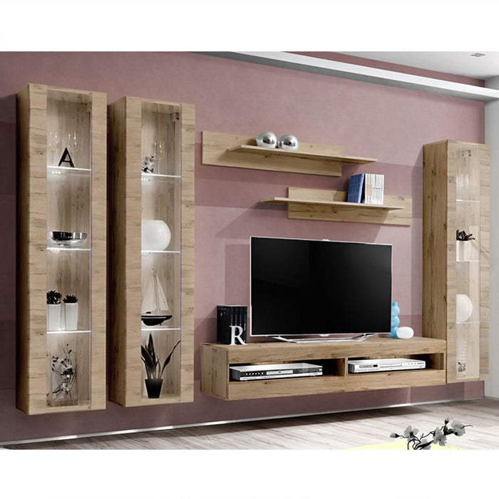 Fly C 34TV Wall Mounted Floating Modern Entertainment Center - Oak CD2