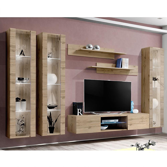 Fly C 33TV Wall Mounted Floating Modern Entertainment Center - Oak CD2