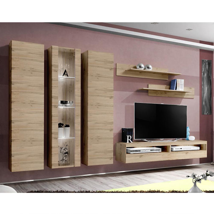 Fly C 35TV Wall Mounted Floating Modern Entertainment Center - Oak C4