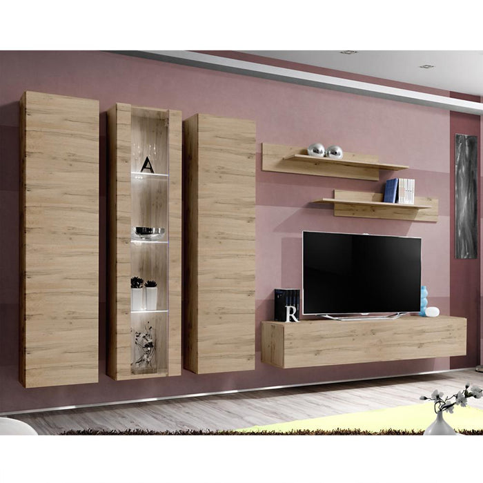 Fly C 30TV Wall Mounted Floating Modern Entertainment Center - Oak C4