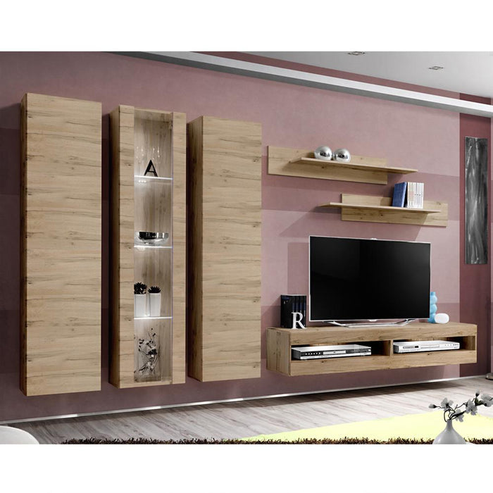 Fly C 34TV Wall Mounted Floating Modern Entertainment Center - Oak C4