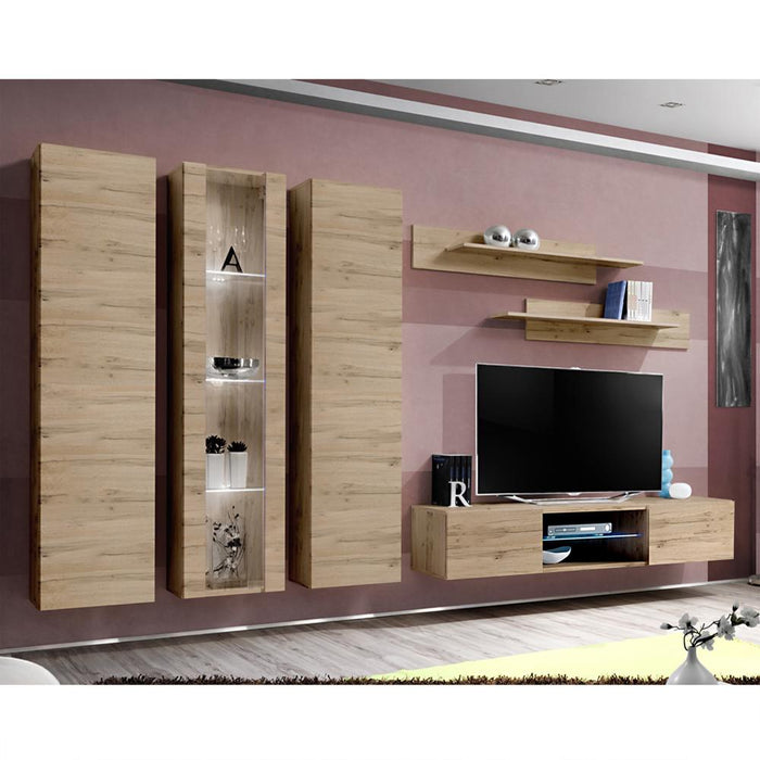 Fly C 33TV Wall Mounted Floating Modern Entertainment Center - Oak C4
