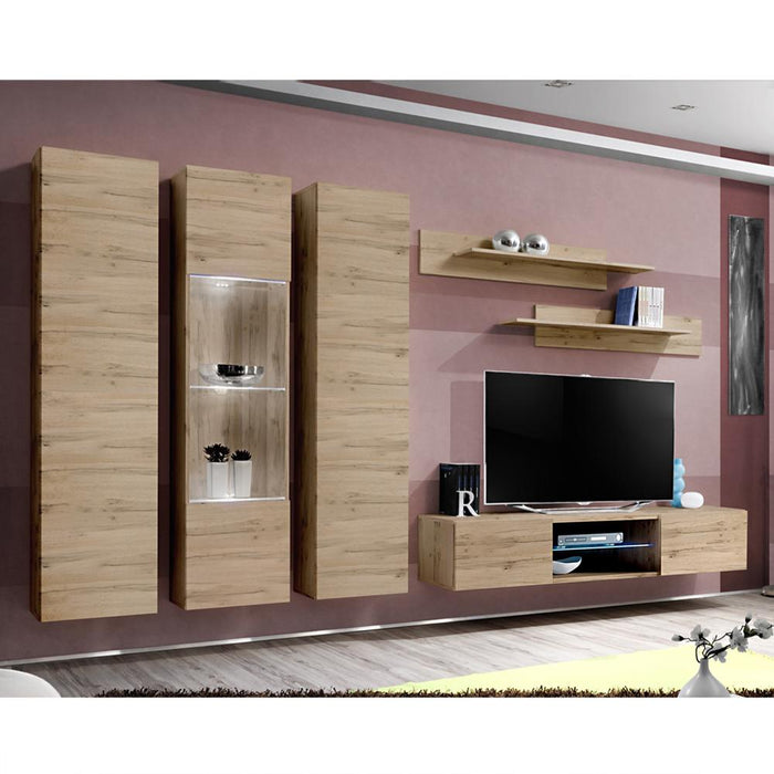Fly C 33TV Wall Mounted Floating Modern Entertainment Center - Oak C5