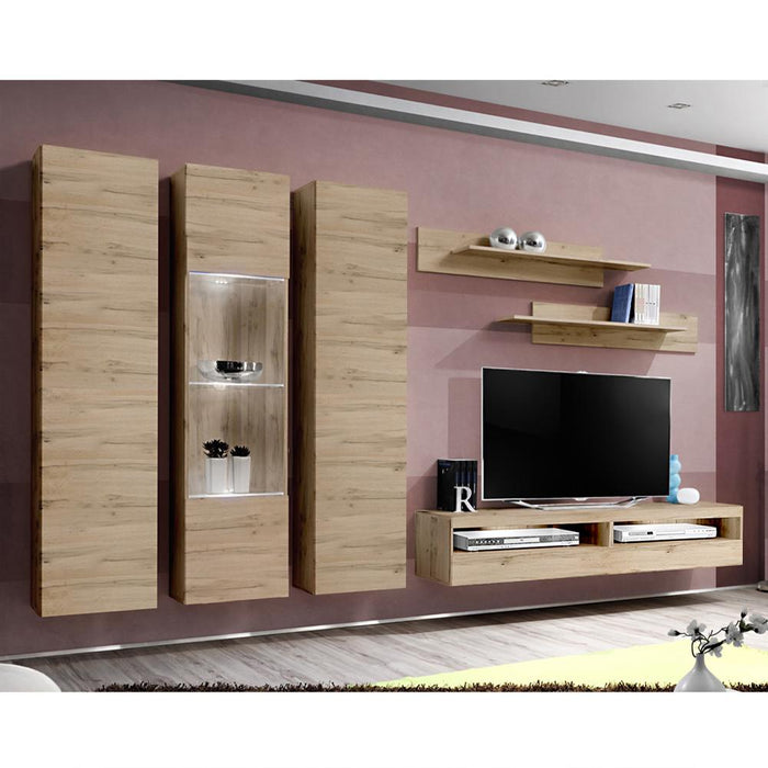 Fly C 35TV Wall Mounted Floating Modern Entertainment Center - Oak C5