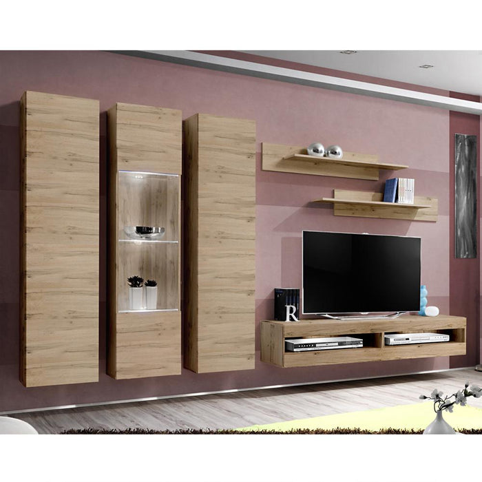 Fly C 34TV Wall Mounted Floating Modern Entertainment Center - Oak C5