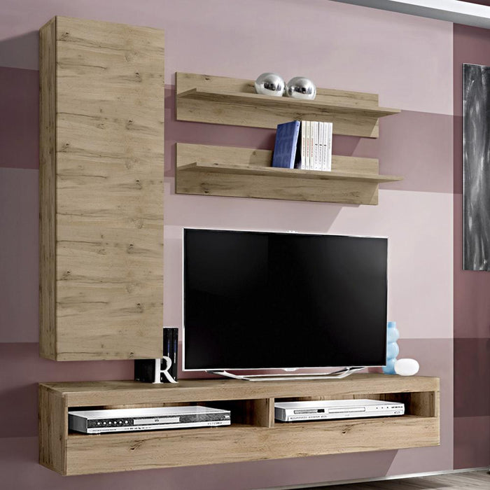 Fly H 35TV Wall Mounted Floating Modern Entertainment Center - Oak H1