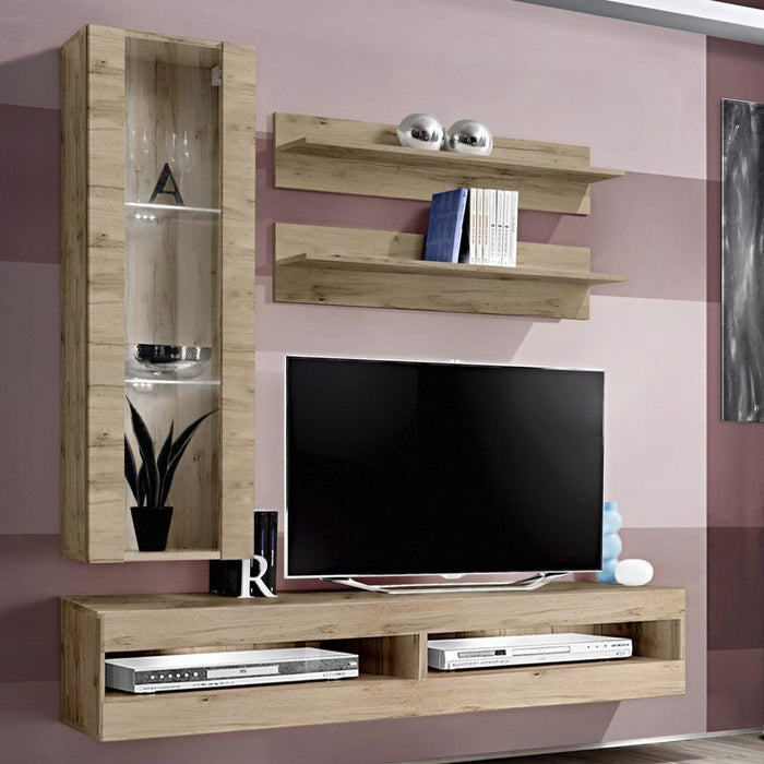 Fly H 34TV Wall Mounted Floating Modern Entertainment Center - Oak H2