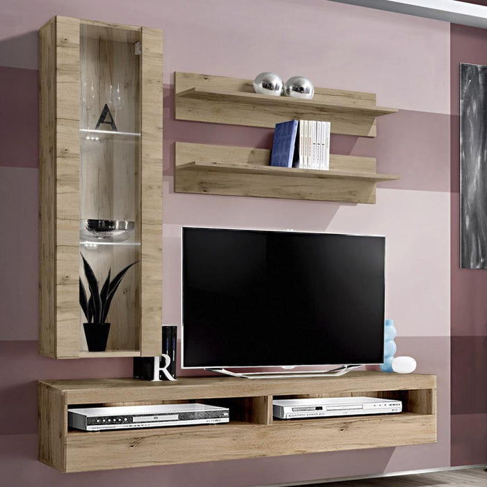 Fly H 35TV Wall Mounted Floating Modern Entertainment Center - Oak H2
