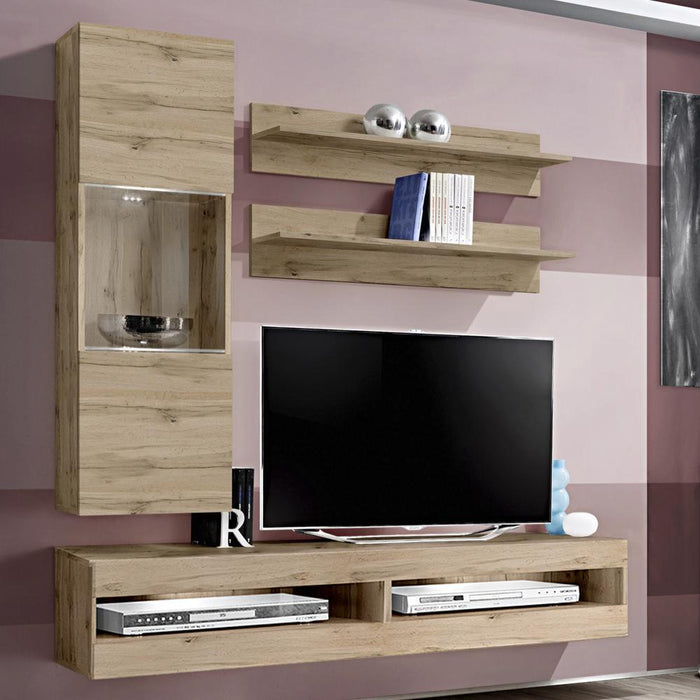 Fly H 34TV Wall Mounted Floating Modern Entertainment Center - Oak H3
