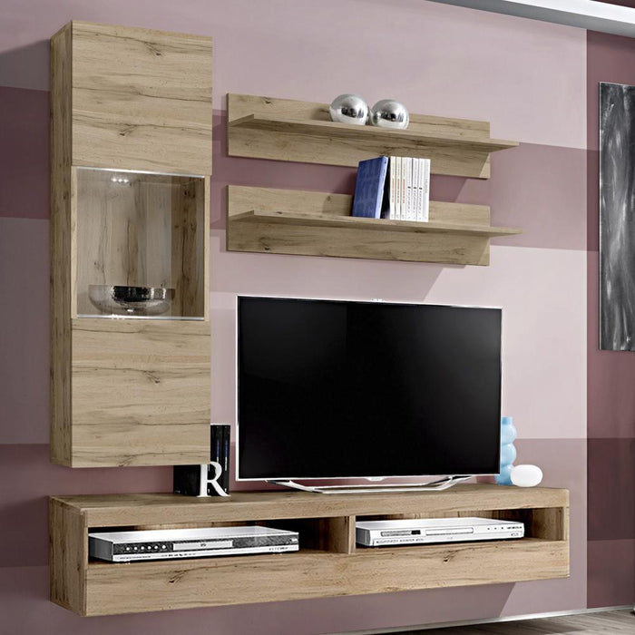 Fly H 35TV Wall Mounted Floating Modern Entertainment Center - Oak H3