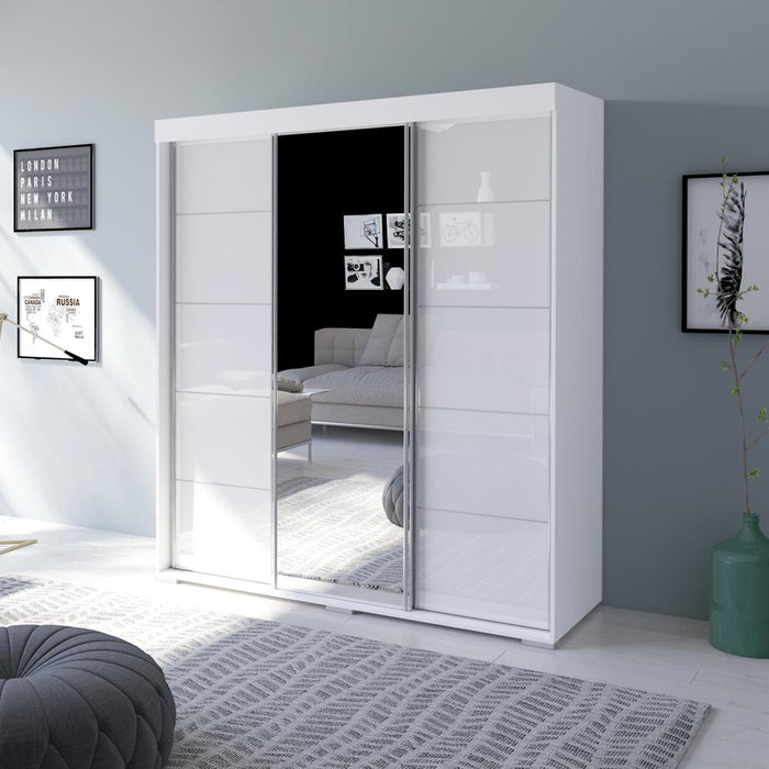 Aria 3 Door Modern 71" Wardrobe with Mirror - White