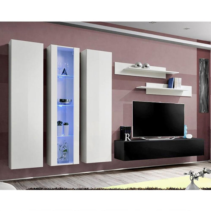 Fly C 30TV Wall Mounted Floating Modern Entertainment Center - White/Black C4