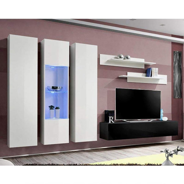 Fly C 30TV Wall Mounted Floating Modern Entertainment Center - White/Black C5