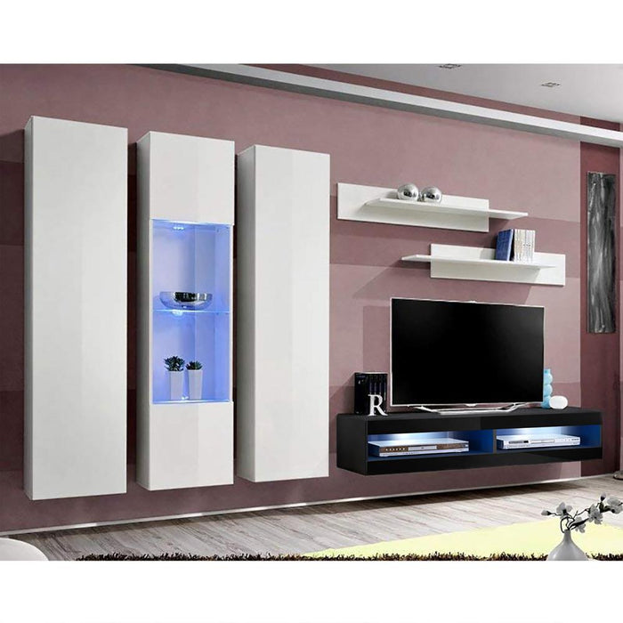 Fly C 34TV Wall Mounted Floating Modern Entertainment Center - White/Black C5