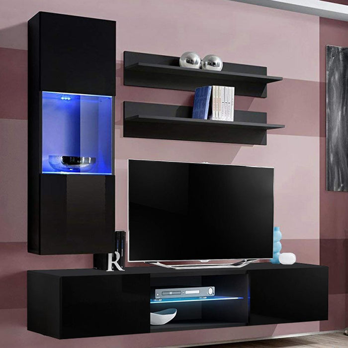 Fly H 33TV Wall Mounted Floating Modern Entertainment Center - Black H3