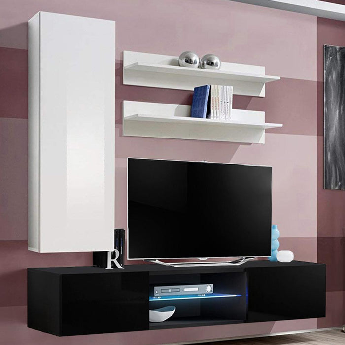 Fly H 33TV Wall Mounted Floating Modern Entertainment Center - White/Black H1