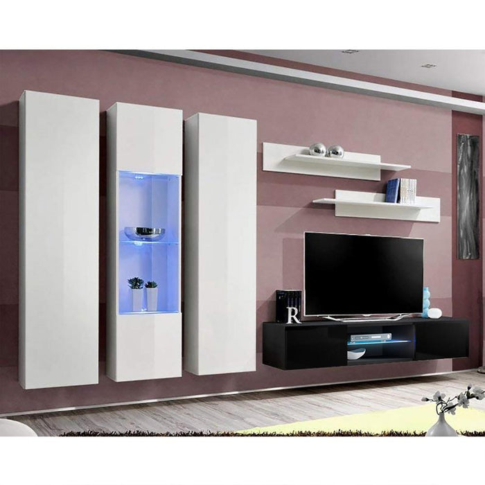 Fly C 33TV Wall Mounted Floating Modern Entertainment Center - White/Black C5