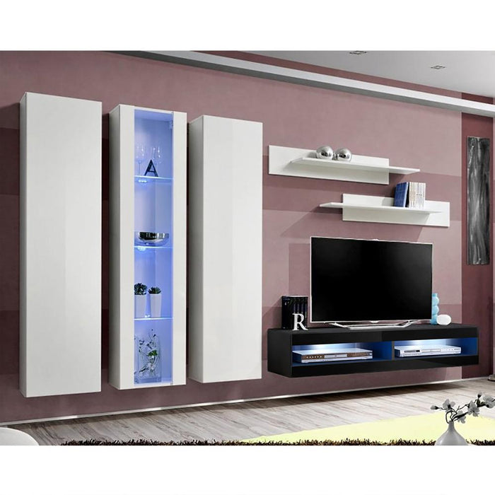 Fly C 34TV Wall Mounted Floating Modern Entertainment Center - White/Black C4