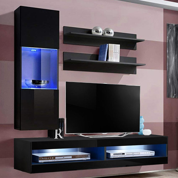 Fly H 34TV Wall Mounted Floating Modern Entertainment Center - Black H3