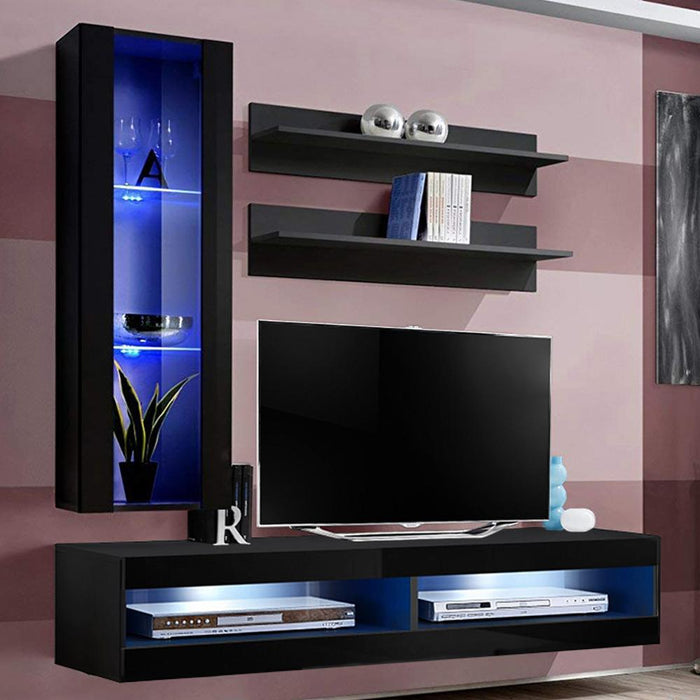 Fly H 34TV Wall Mounted Floating Modern Entertainment Center - Black H2