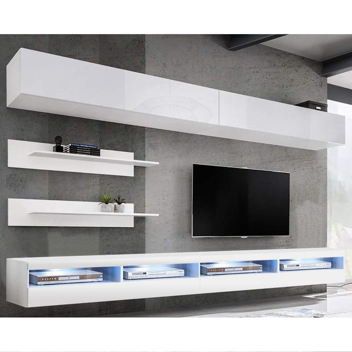 Fly I 35TV Wall Mounted Floating Modern Entertainment Center - White I1