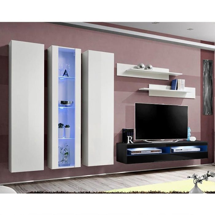 Fly C 35TV Wall Mounted Floating Modern Entertainment Center - White/Black C4